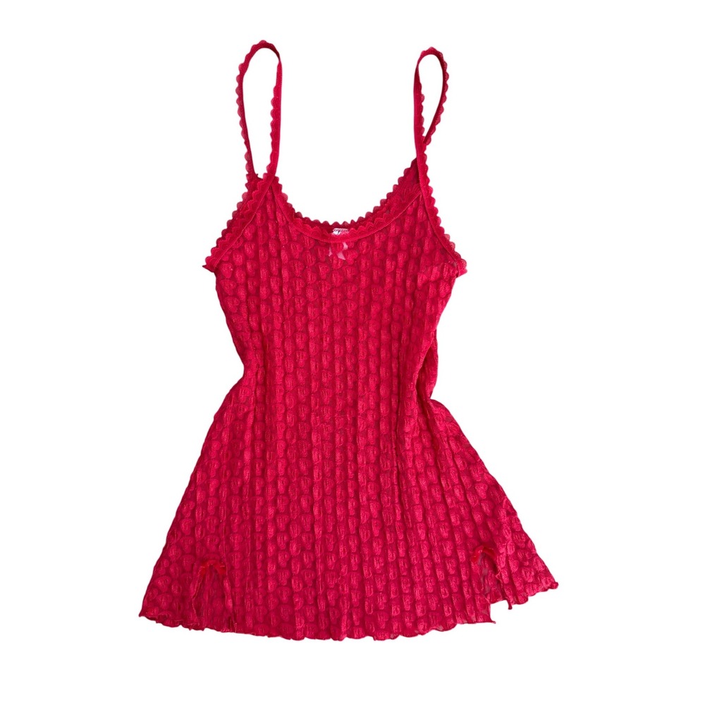 Vintage Red Heart Babydoll Chemise Lace Trim mini slip dress Large sexy lingerie